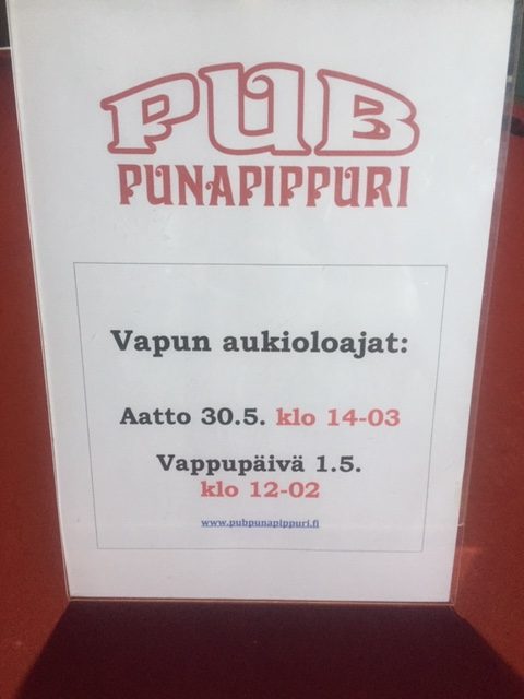 Vapun aukioloajat 2019 | Rovaniemi tapahtumat | Pub Punapippuri